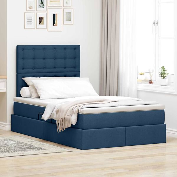vidaXL Cama con almacenamiento y colch&oacute;n Azul 120 x 200 cm Poli&eacute;ster