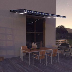 vidaXL Toldo con LED y sensor de viento azul y blanco 500x300 cm