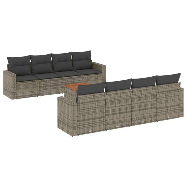 vidaXL Set de muebles de jard&iacute;n 9 pzas y cojines rat&aacute;n sint&eacute;tico gris