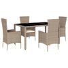 vidaXL Set comedor de jard&iacute;n 5 pzas con cojines rat&aacute;n sint&eacute;tico beige