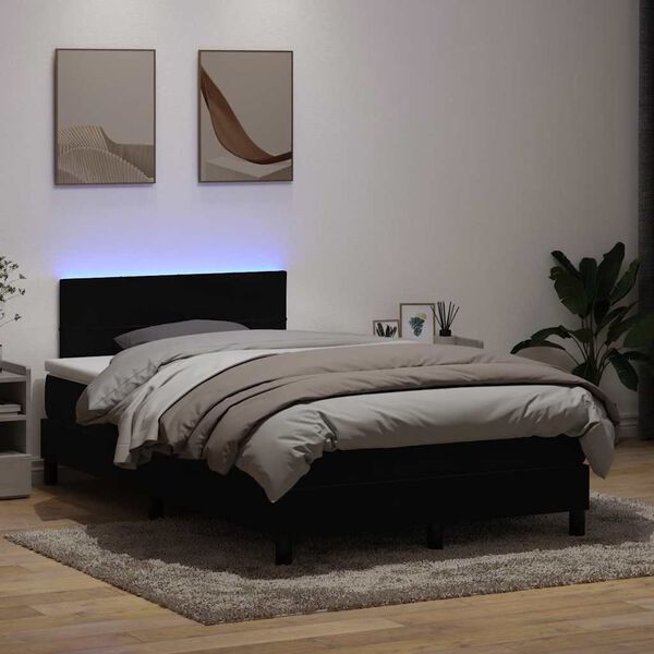 vidaXL Cama box spring con colch&oacute;n y LED terciopelo negro 120x210 cm