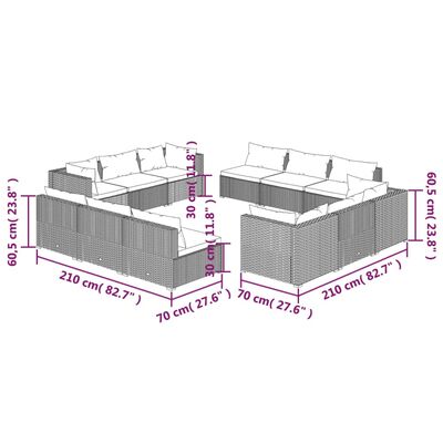 vidaXL Set de sofás de jardín 12 pzas cojines ratán sintético negro