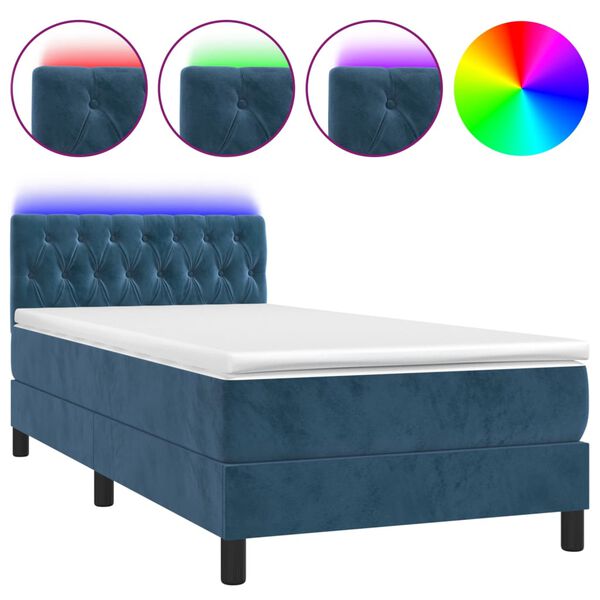 vidaXL Cama box spring colch&oacute;n y LED terciopelo azul oscuro 90x190 cm