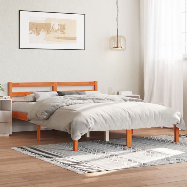 vidaXL Estructura de cama sin colch&oacute;n madera maciza marr&oacute;n 120x190 cm