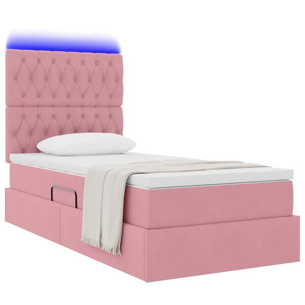 vidaXL Cama con almacenamiento y LED Rosa 90 x 200 cm Terciopelo