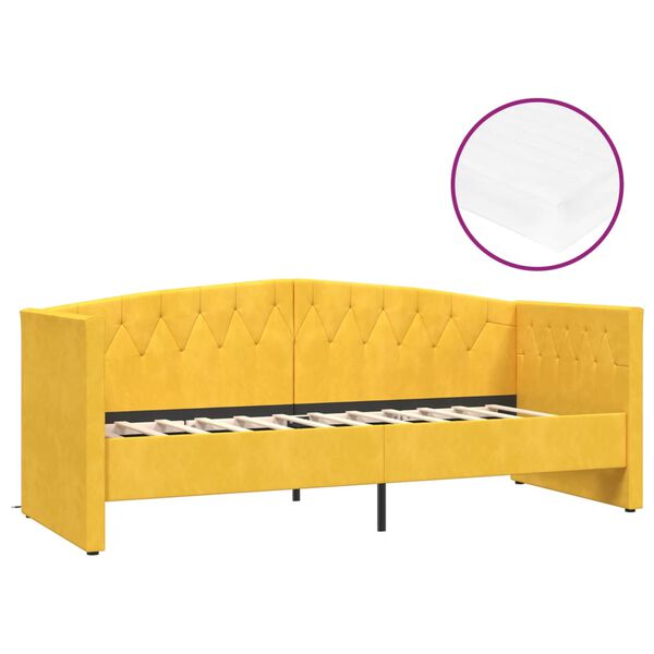 vidaXL Sof&aacute; cama con colch&oacute;n USB terciopelo amarillo 90x200 cm