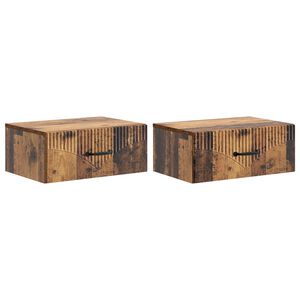 vidaXL Mesita de Noche de Pared con caj&oacute;n 2 pcs Madera envejecida