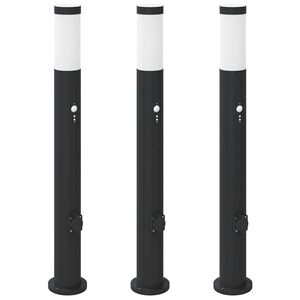 vidaXL Balizas de luz con sensor y tomacorriente, 3 unidades, 80 cm, acero inoxidable, IP44