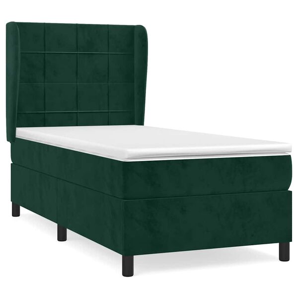 vidaXL Cama box spring con colch&oacute;n terciopelo verde oscuro 100x200 cm