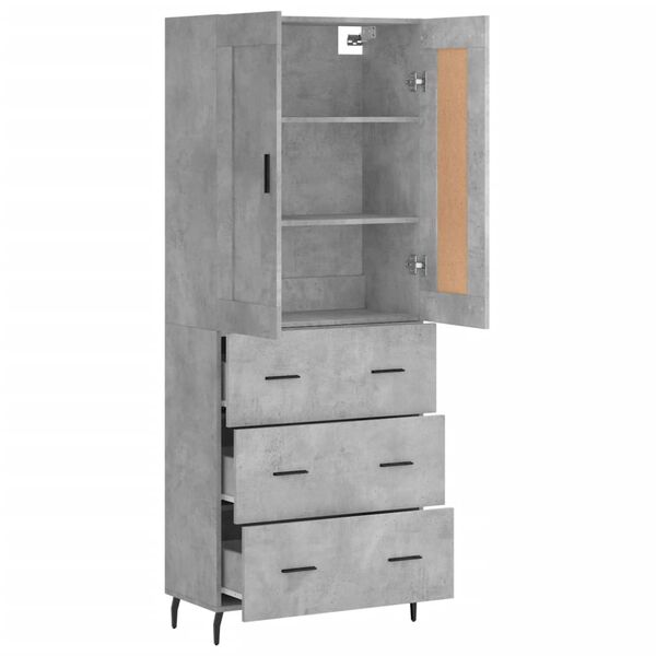 vidaXL Aparador alto madera contrachapada gris hormig&oacute;n 69,5x34x180 cm