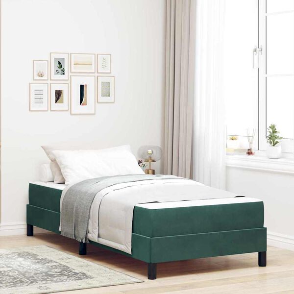 vidaXL Cama tipo Box Spring con colch&oacute;n Verde oscuro 80 x 210 cm tela