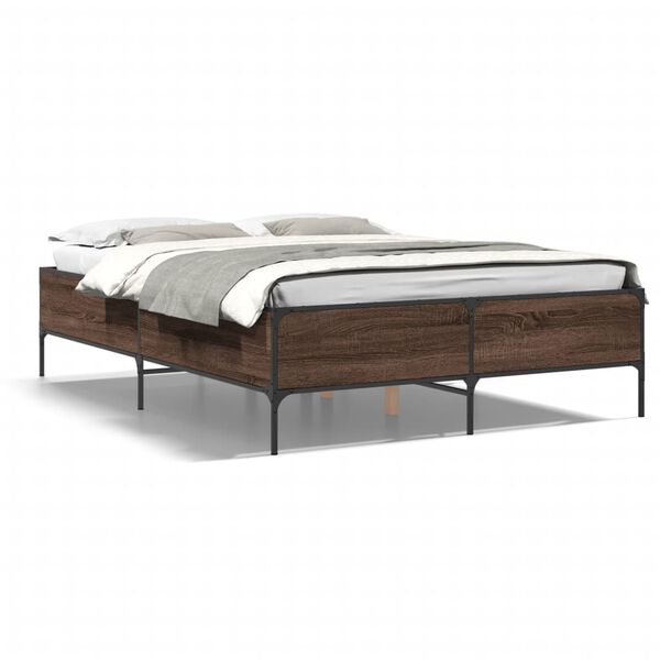 vidaXL Estructura cama madera ingenier&iacute;a metal marr&oacute;n roble 120x190 cm