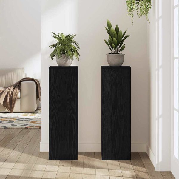 vidaXL Soporte de plantas 2 pcs Roble Negro 25 x 25 x 80 cm