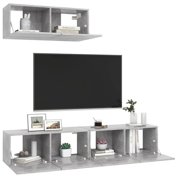 vidaXL Set de muebles de salón 3 pzas madera ingeniería gris hormigón