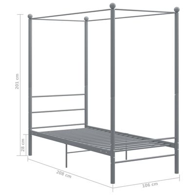 vidaXL Estructura de cama con dosel metal gris 90x200 cm