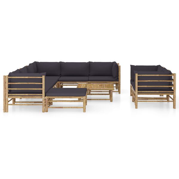 vidaXL Set de muebles de jardín 10 pzas bambú con cojines gris oscuro