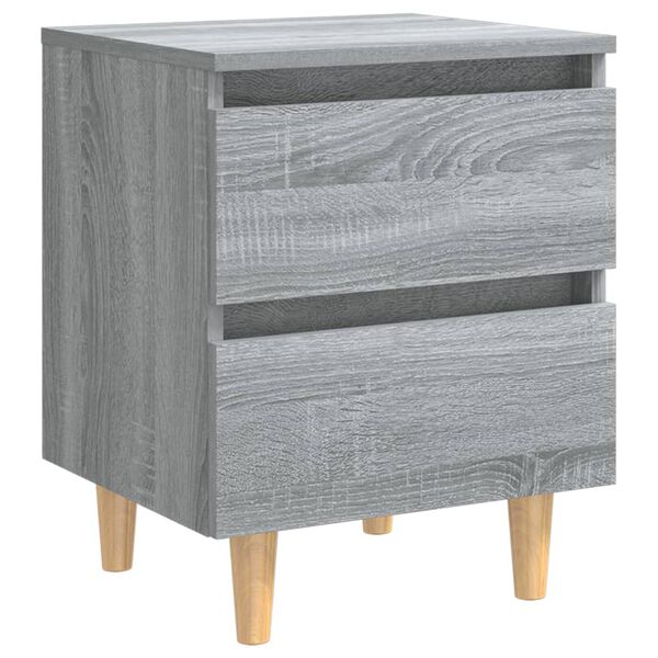 vidaXL Mesita de noche patas de madera maciza gris Sonoma 40x35x50 cm