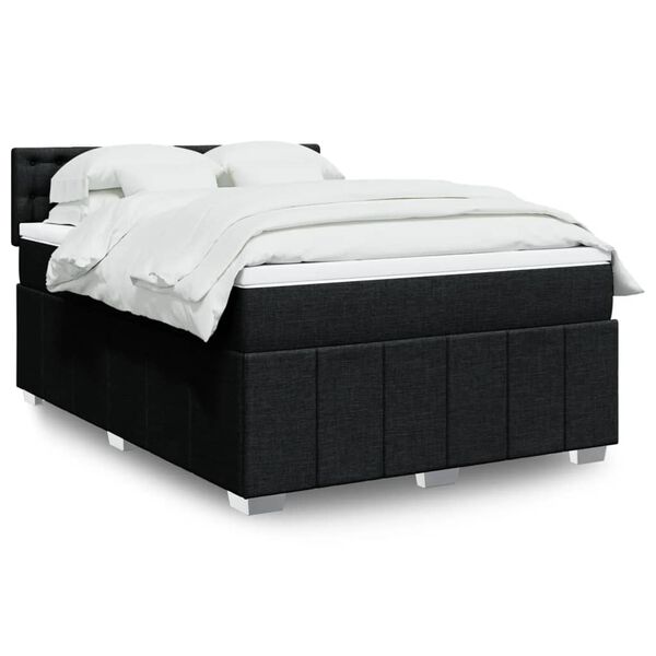 vidaXL Cama box spring con colchón tela negro 140x190 cm