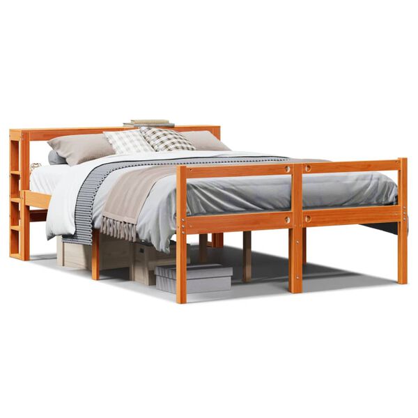 vidaXL Estructura cama con cabecero madera pino marr&oacute;n cera 140x200 cm