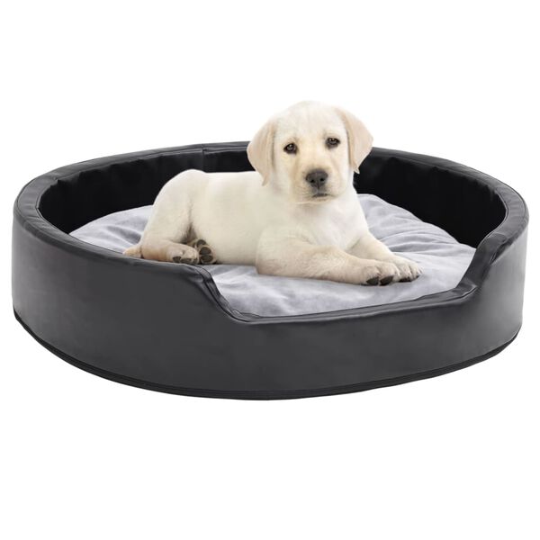 vidaXL Cama para perros felpa y cuero sint&eacute;tico negro gris 79x70x19 cm