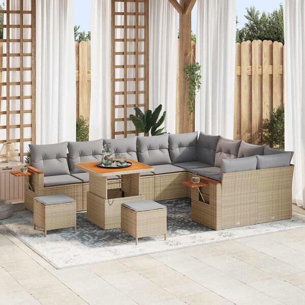vidaXL Conjunto de sof&aacute; de jard&iacute;n con coj&iacute;n Beige Polirat&aacute;n