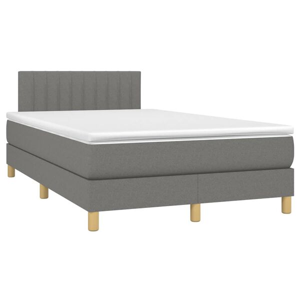 vidaXL Cama box spring con colch&oacute;n y LED tela gris oscuro 120x200 cm