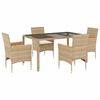 vidaXL Set comedor jard&iacute;n 5 pzas cojines rat&aacute;n sint&eacute;tico vidrio beige