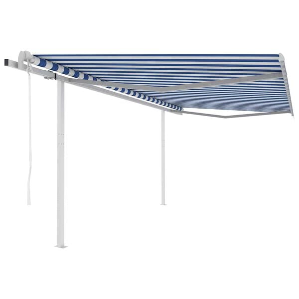 vidaXL Toldo retr&aacute;ctil autom&aacute;tico con postes azul y blanco 4x3 m
