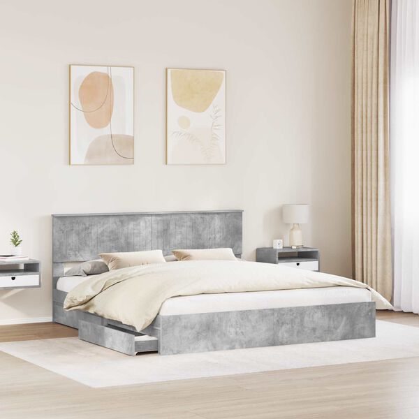 vidaXL Cama con almacenamiento con cabecera Gris Concreto 180 x 200 cm