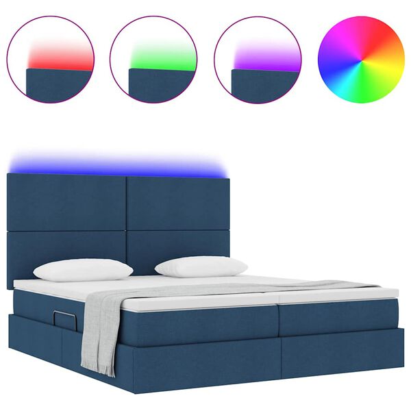 vidaXL Cama con tira de luces LED con cabecera Azul 180 x 200 cm tela