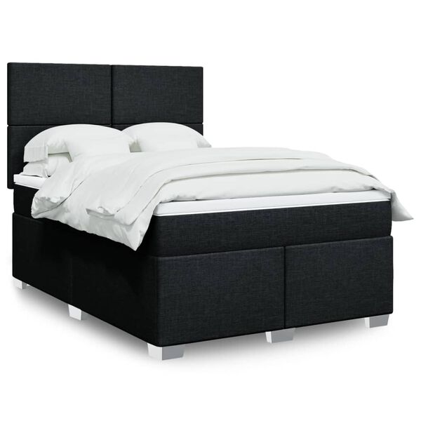 vidaXL Cama box spring con colch&oacute;n tela negro 140x190 cm