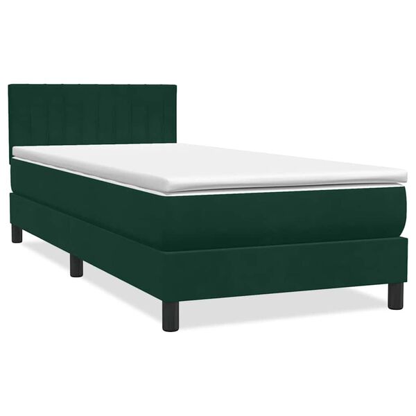 vidaXL Cama box spring con colch&oacute;n y LED terciopelo verde oscuro 90x220 cm