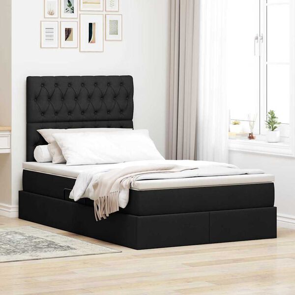 vidaXL Cama con almacenamiento y colch&oacute;n Negro 120 x 190 cm tela