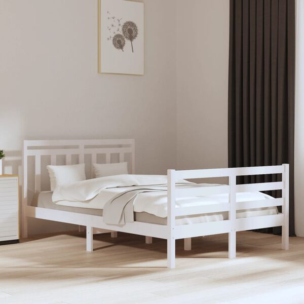 vidaXL Estructura de cama de madera maciza blanca 135x190 cm