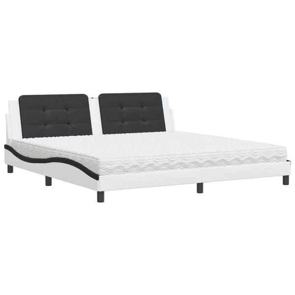 vidaXL Cama con colch&oacute;n Zadar cuero sint&eacute;tico blanco y negro 200x200 cm