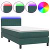 vidaXL Cama box spring con colch&oacute;n y LED terciopelo verde oscuro 80x220 cm