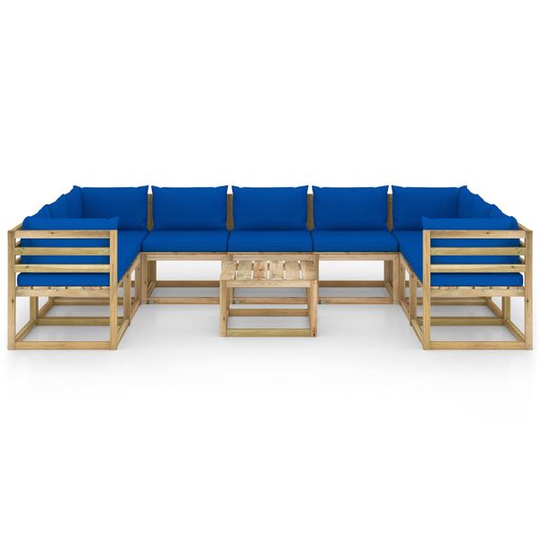 vidaXL Set de muebles de jard&iacute;n 10 pzas con cojines madera impregnada