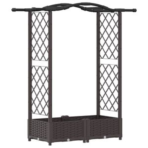 vidaXL Cama elevada con trellis y techo Marr&oacute;n 124 x 40 x 123 cm PP