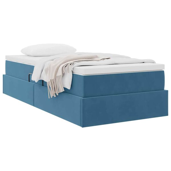 vidaXL Cama con almacenamiento y colch&oacute;n Azul Oscuro 90 x 190 cm