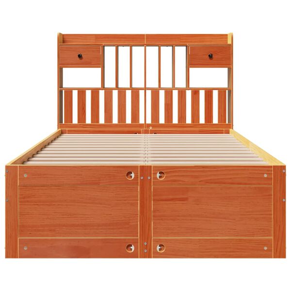 vidaXL Cama con estanter&iacute;a sin colch&oacute;n madera maciza marr&oacute;n 135x190cm