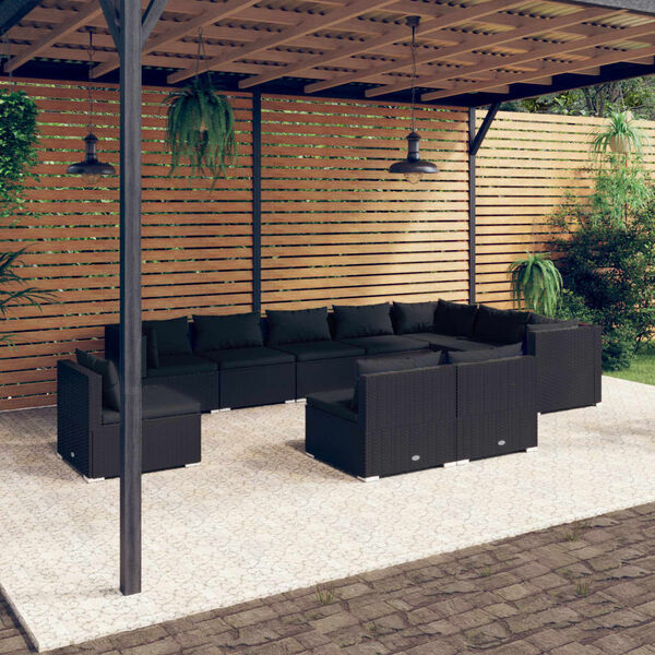 vidaXL Set de muebles de jardín 10 pzs y cojines ratán sintético negro