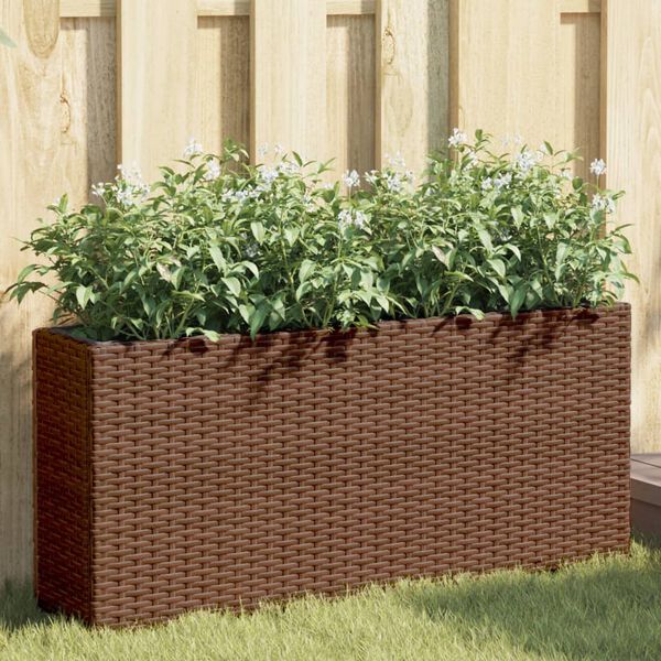 vidaXL Jardinera con 2 maceteros de rat&aacute;n sint&eacute;tico marr&oacute;n 90x20x40 cm