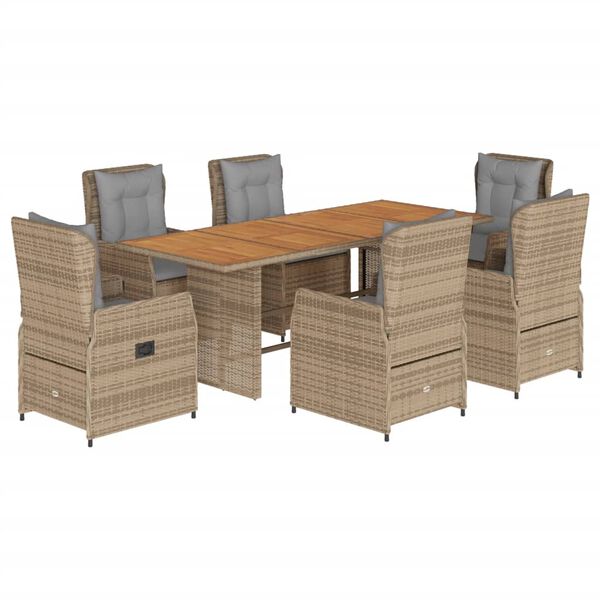 vidaXL Set comedor de jard&iacute;n 7 pzas con cojines rat&aacute;n sint&eacute;tico beige
