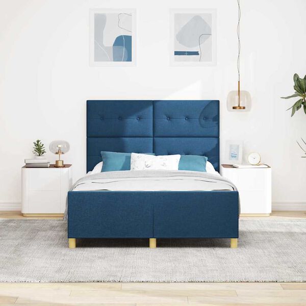 vidaXL Estructura de cama con cabecera Azul 140 x 190 cm tela