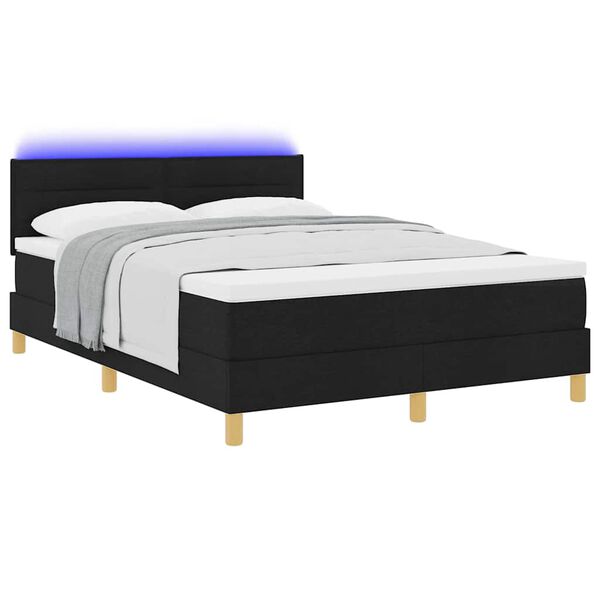 vidaXL Cama Box Spring LED con colch&oacute;n con LED Negro 160 x 200 cm tela