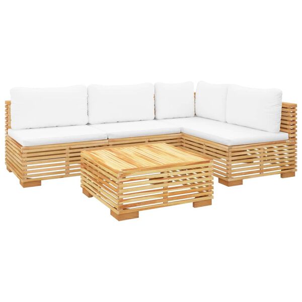vidaXL Juego muebles de jard&iacute;n 5 piezas y cojines madera maciza teca