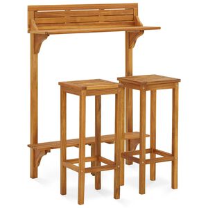 vidaXL Juego de bar de balc&oacute;n 3 piezas madera maciza de acacia