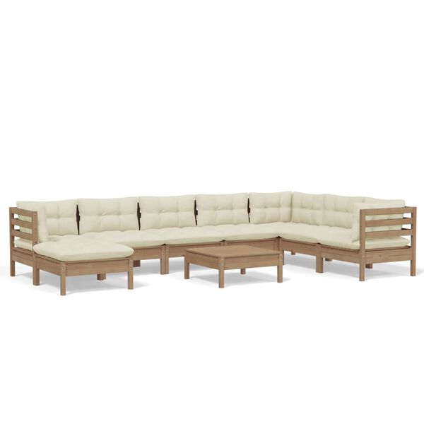 vidaXL Muebles de jard&iacute;n 9 pzas y cojines madera de pino marr&oacute;n miel