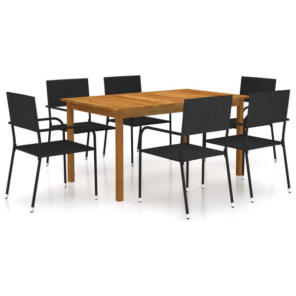 vidaXL Juego de comedor para jard&iacute;n de 7 piezas negro