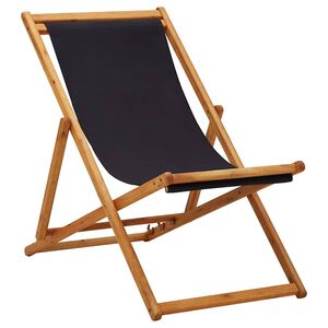 vidaXL Silla plegable de madera de eucalipto y tela negra.